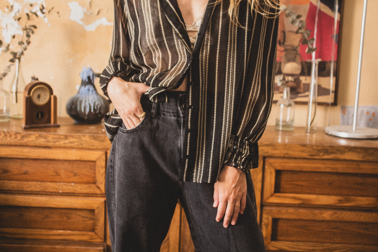 Sheer Striped Button Down