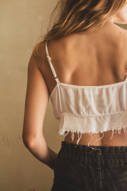 White Linen Tie Crop