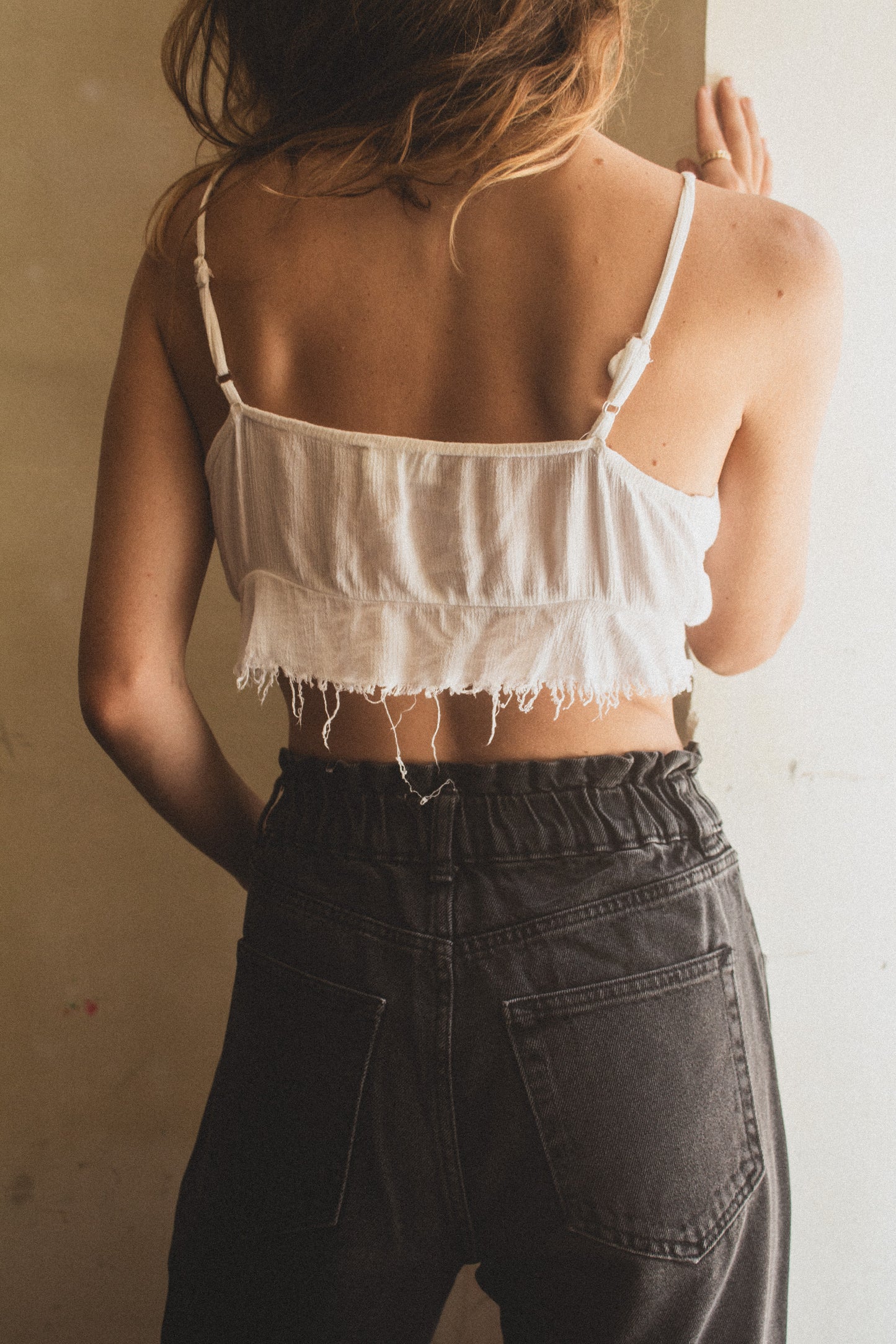 White Linen Tie Crop